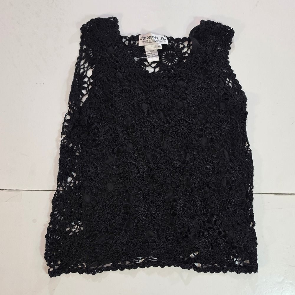 Joseph A. Black Floral Crochet Sleeveless Lined Top Medium RN88564